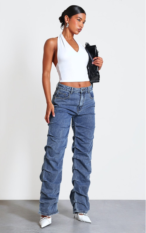 Вінтажні прямі джинси з рюшами