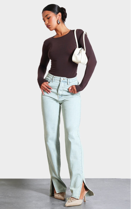 Світло-блакитні вінтажні джинси з розділеним поділом