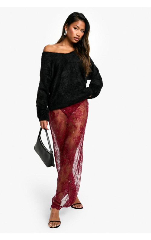 Мереживна спідниця максі з паєтками