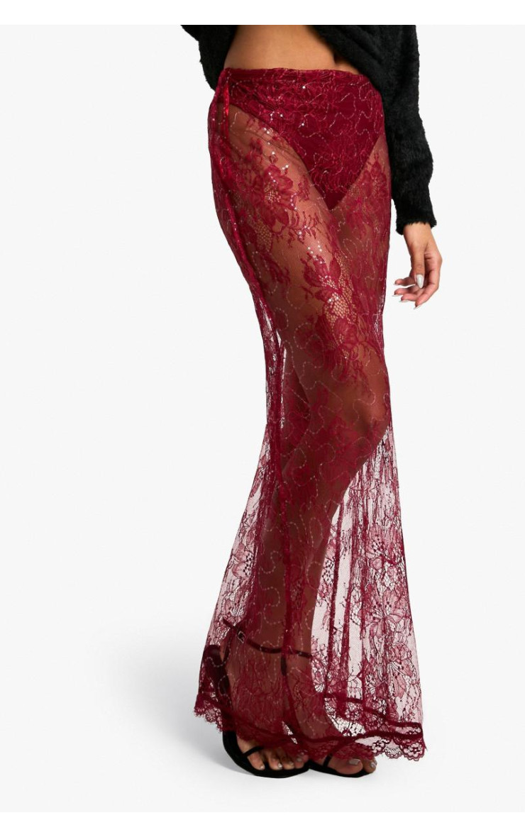 Мереживна спідниця максі з паєтками