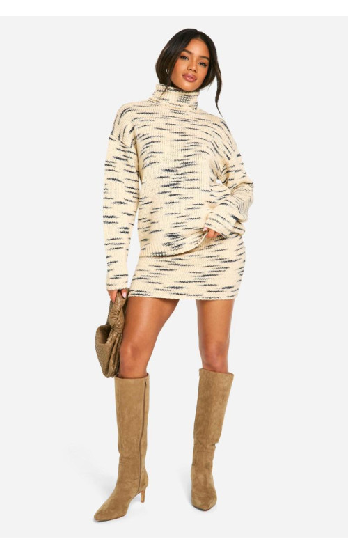 Преміальний трикотажний джемпер з горловиною та міні-спідниця