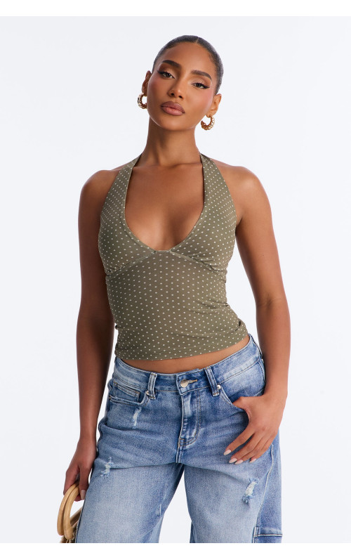Топ-халтер 'Хлоя' з сітки в горошок