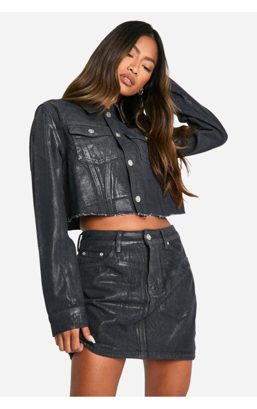 Джинсова міні-спідниця з покриттям