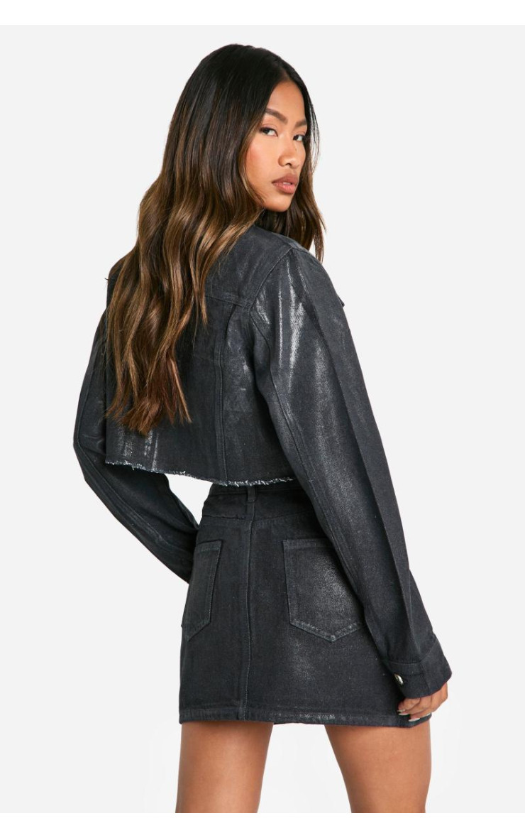 Джинсова міні-спідниця з покриттям