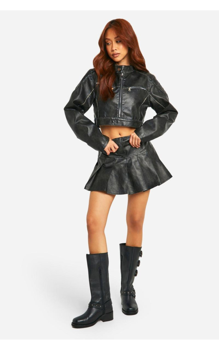 Вінтажна плісирована тенісна спідниця зі штучної шкіри