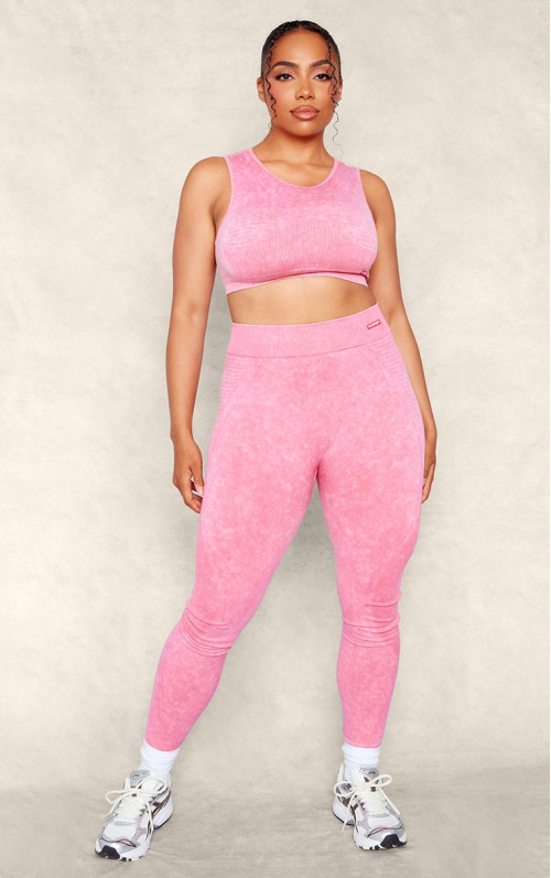 Безшовні легінси в рубчик PLT SPORT Plus Raspberry Acid Wash