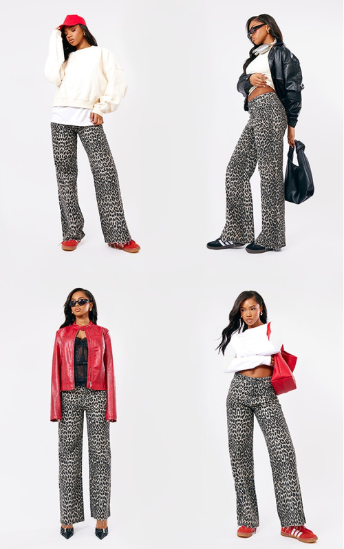 Коричневі широкі джинси з леопардовим принтом