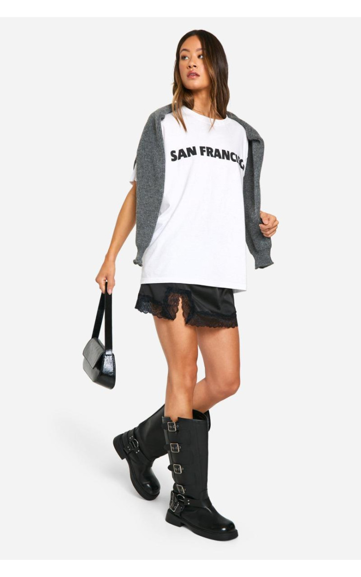 Висока міні-спідниця з атласною мереживною обробкою