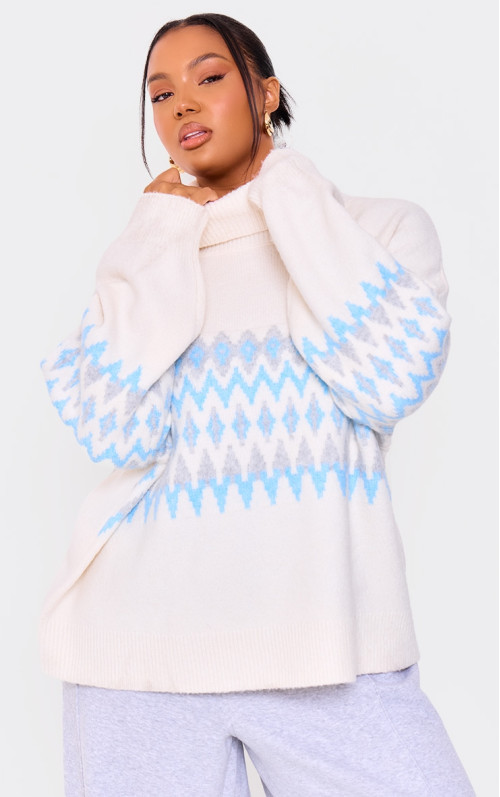 Плюс кремовий різдвяний джемпер Fairisle Roll Neck