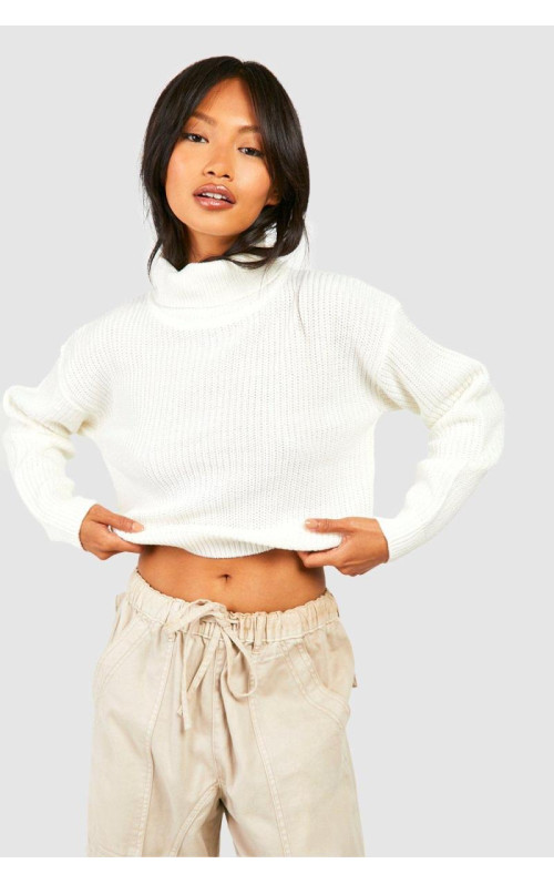 Кремовий укорочений рибальський джемпер