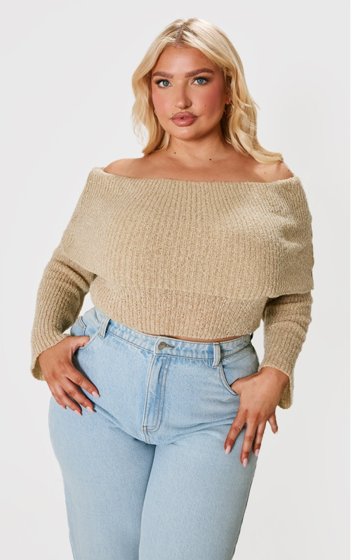 Плюс в’язаний кроп-топ Deep Nude Bardot Boucle