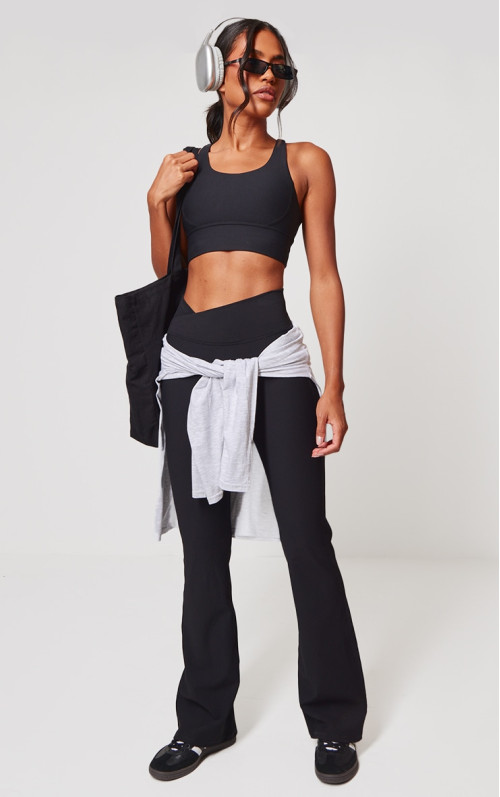 Чорні активні штани для йоги з перехресною талією