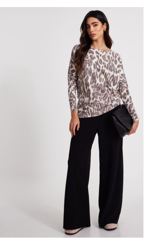 Бежевий в'язаний леопардовий джемпер