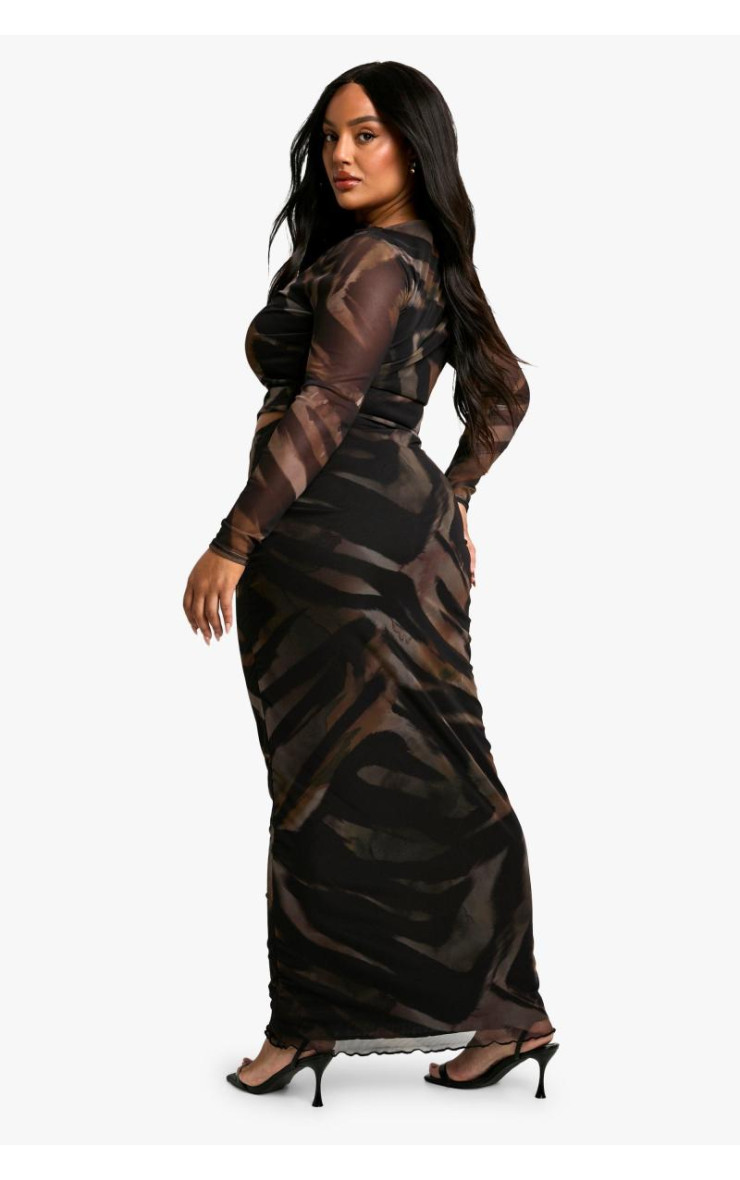 Плюс звіриний принт з косою горловиною та максі-спідниця Ко Орд