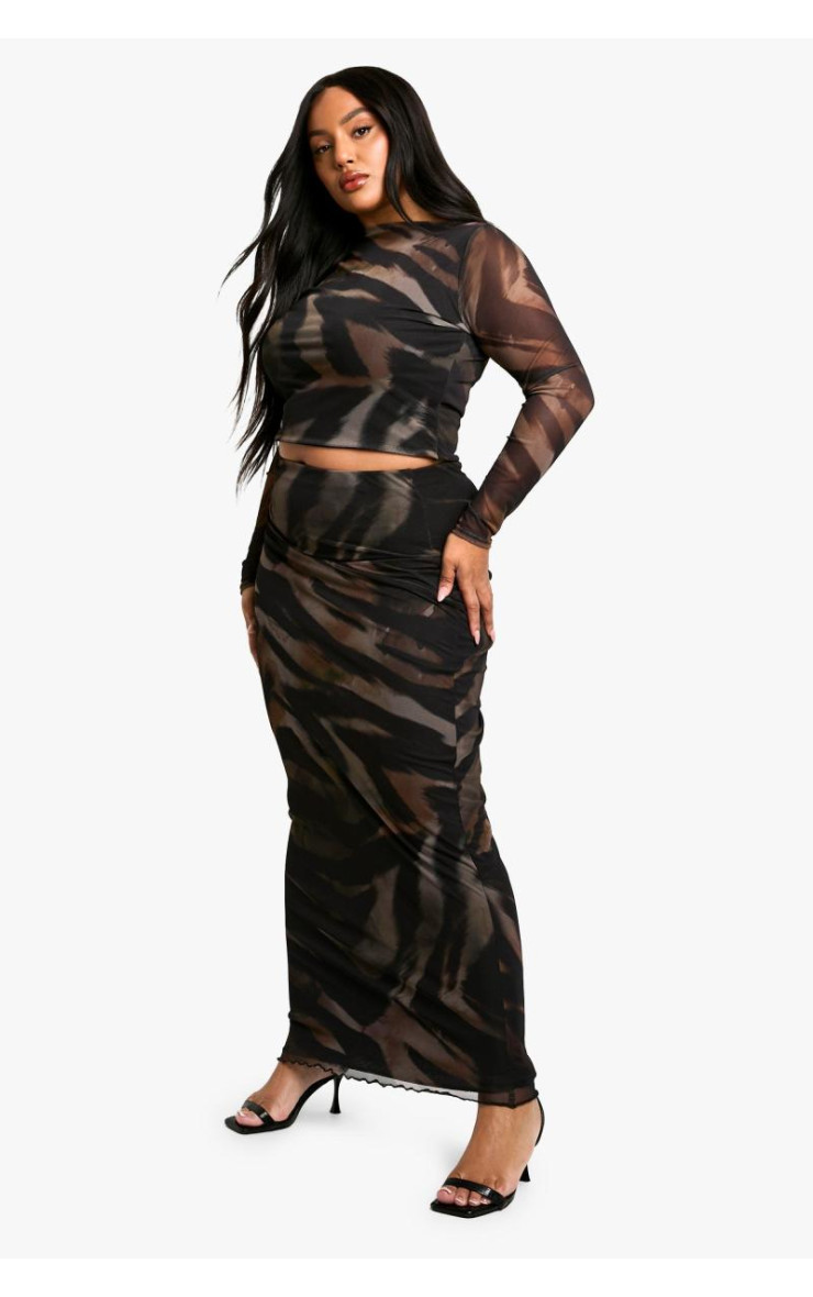 Плюс звіриний принт з косою горловиною та максі-спідниця Ко Орд