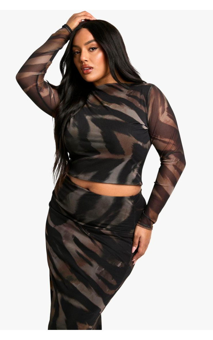 Плюс звіриний принт з косою горловиною та максі-спідниця Ко Орд