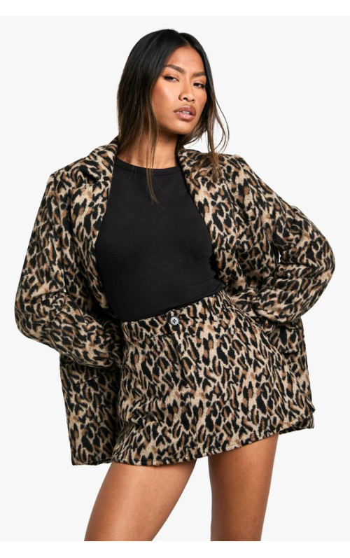 Вовняна міні-спідниця з леопардовим принтом