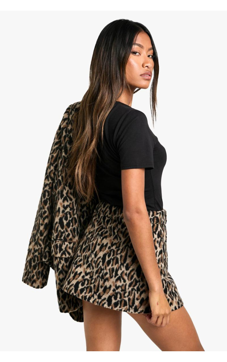 Вовняна міні-спідниця з леопардовим принтом