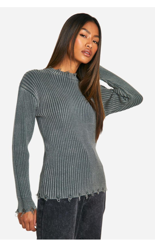 Тонкий джемпер з кислотним витиранням з потертим подолом