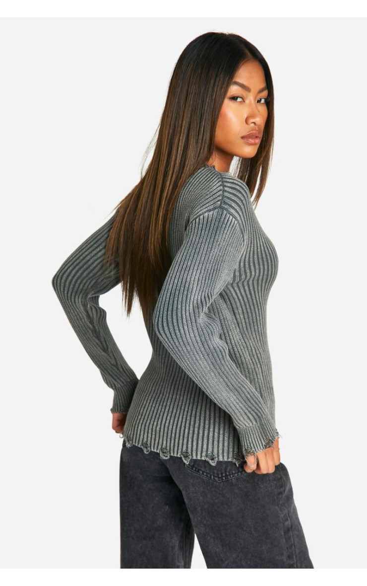 Тонкий джемпер з кислотним витиранням з потертим подолом