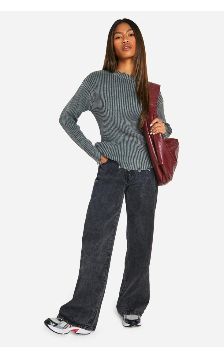 Тонкий джемпер з кислотним витиранням з потертим подолом