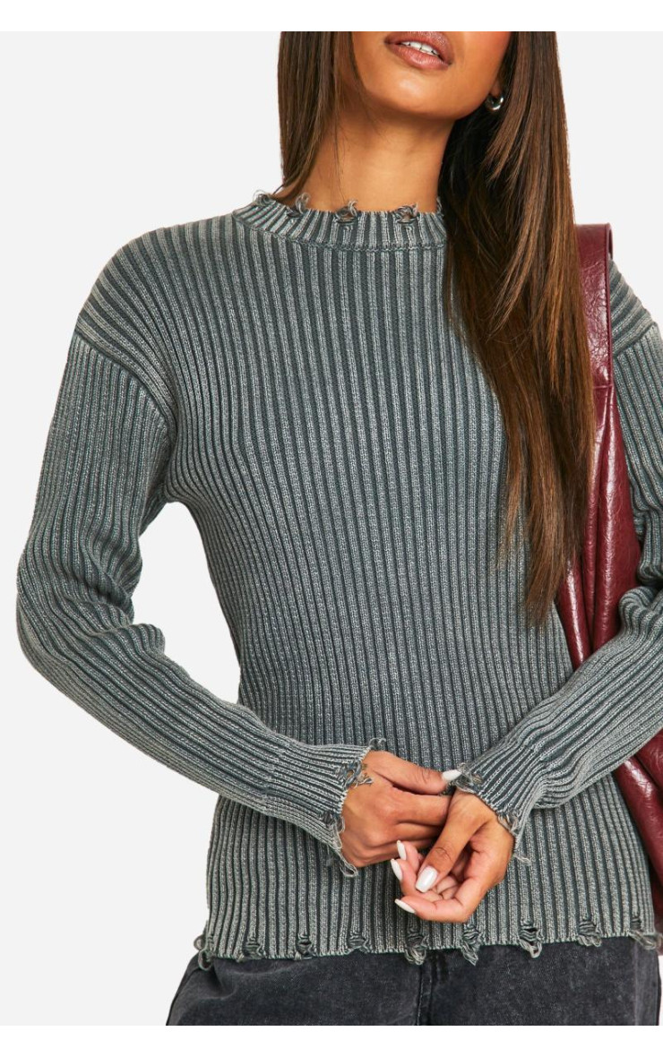 Тонкий джемпер з кислотним витиранням з потертим подолом