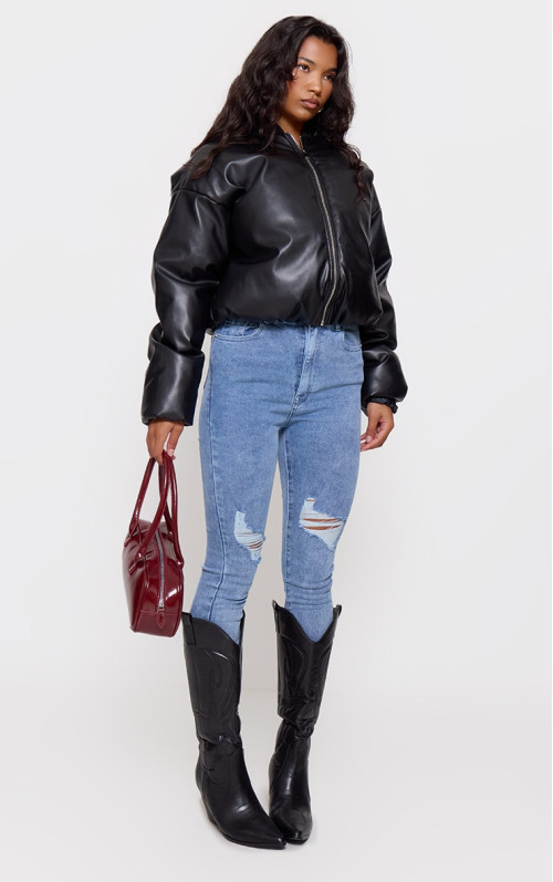Вузькі джинси PRETTYLITTLETHING Vintage Wash Knee Rip 5 Pocket