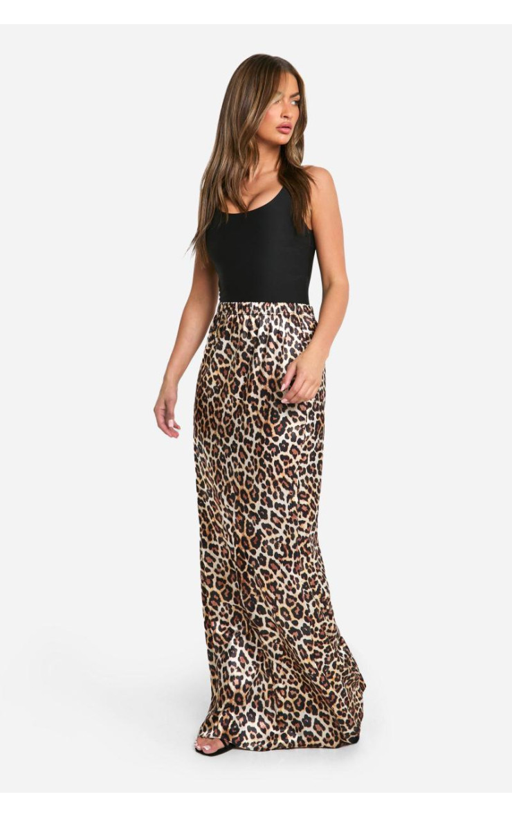 Атласна максі-спідниця з леопардовим принтом