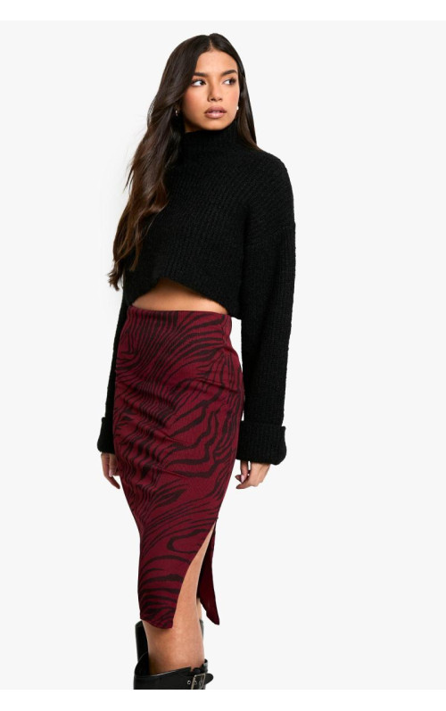 Zebra Print Rib Side Split Spirt