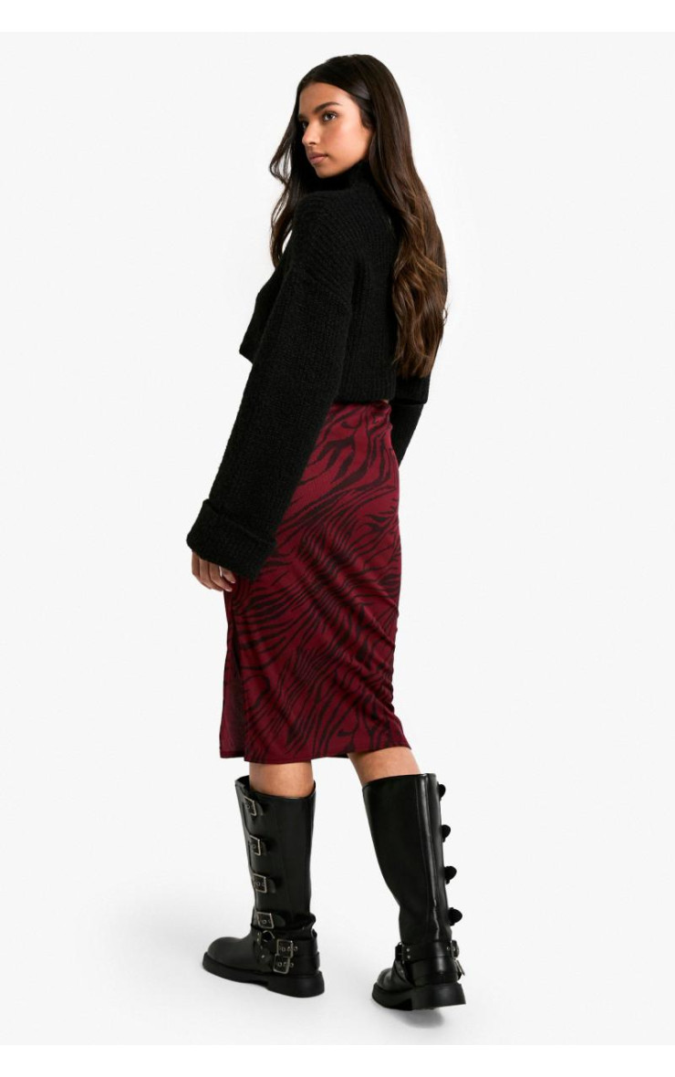 Zebra Print Rib Side Split Spirt