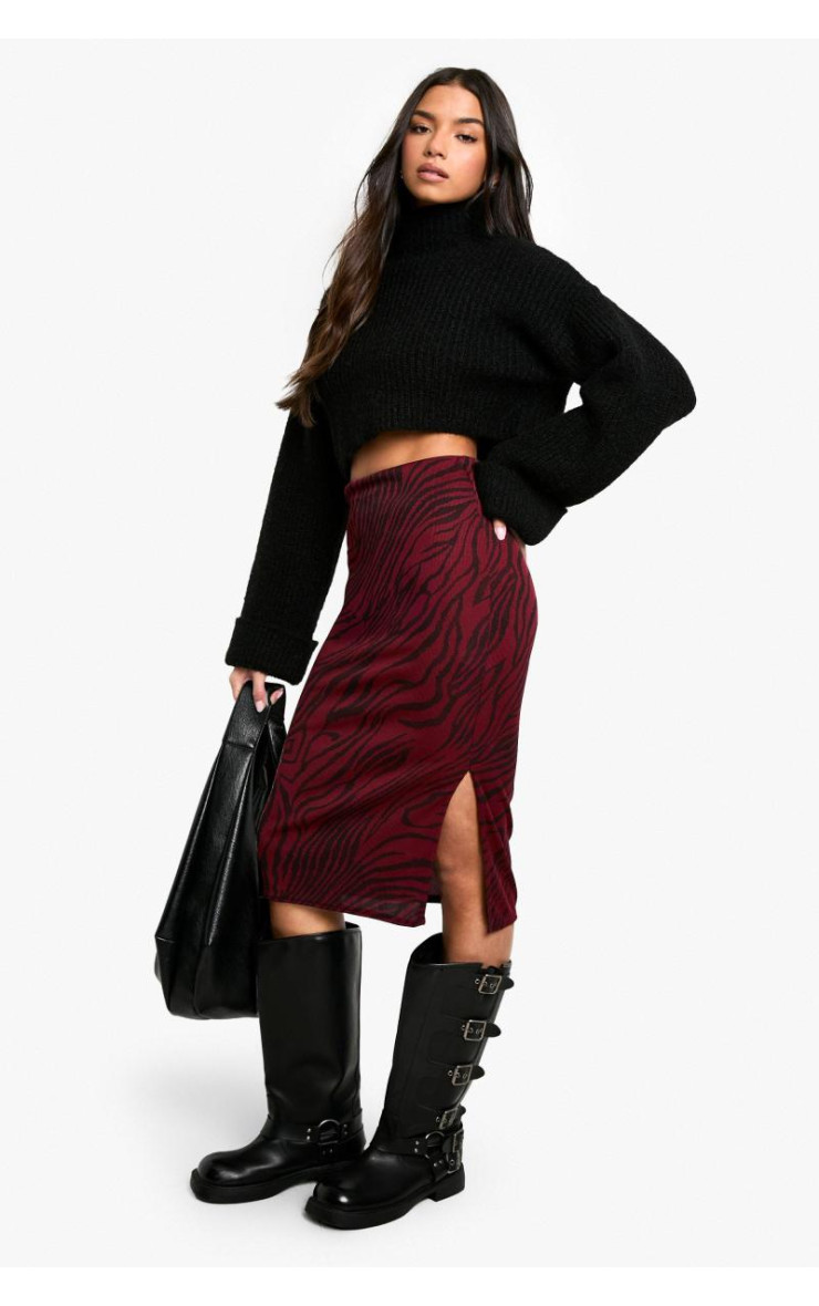 Zebra Print Rib Side Split Spirt