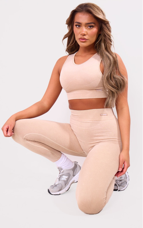 Безшовні ребристі легінси PLT SPORT Mocha Acid Wash