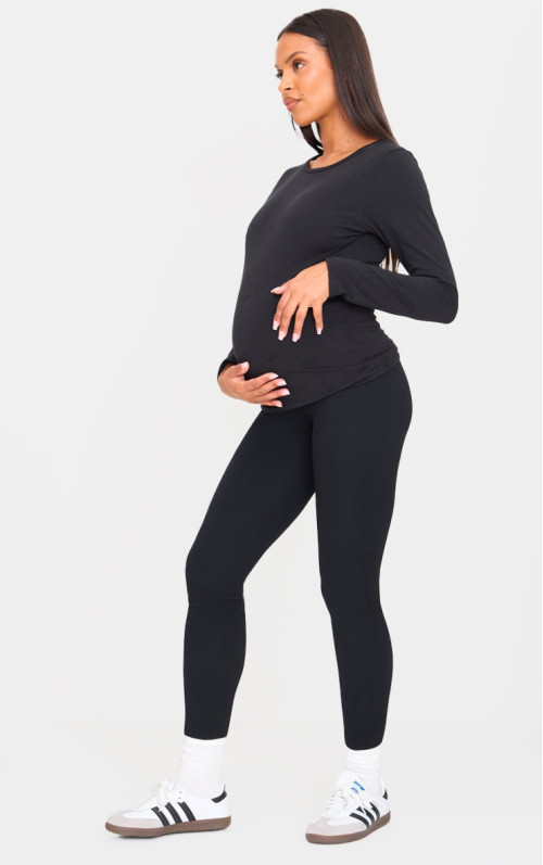 Чорні ребристі легінси для вагітних