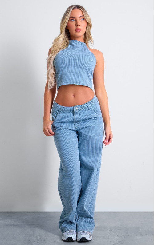 Світло-блакитні джинси-баггі в тонку смужку