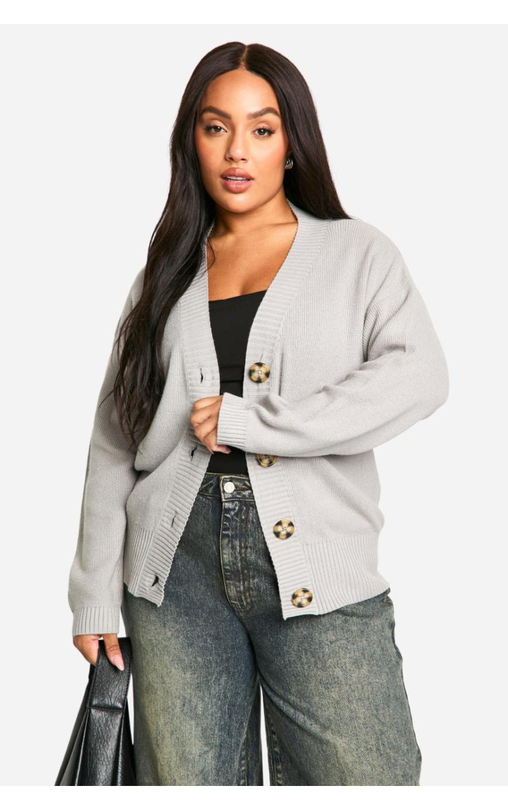 Плюс преміум -ребро негабаритне в’язаний кардиган