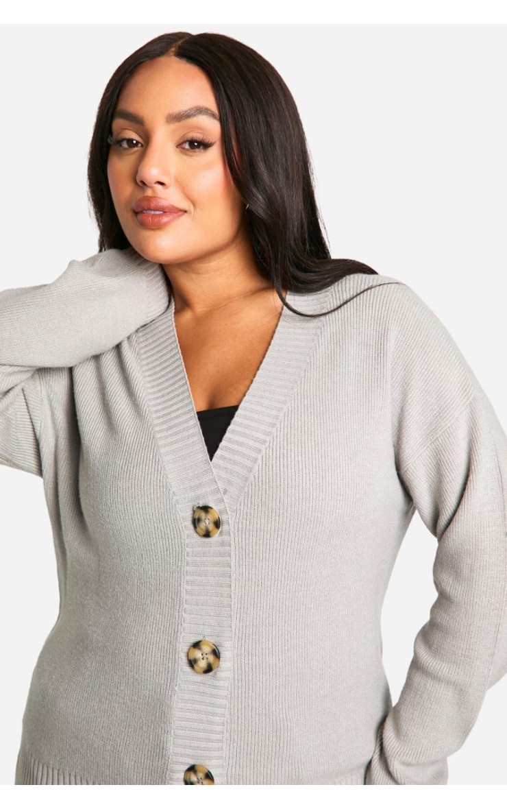 Плюс преміум -ребро негабаритне в’язаний кардиган
