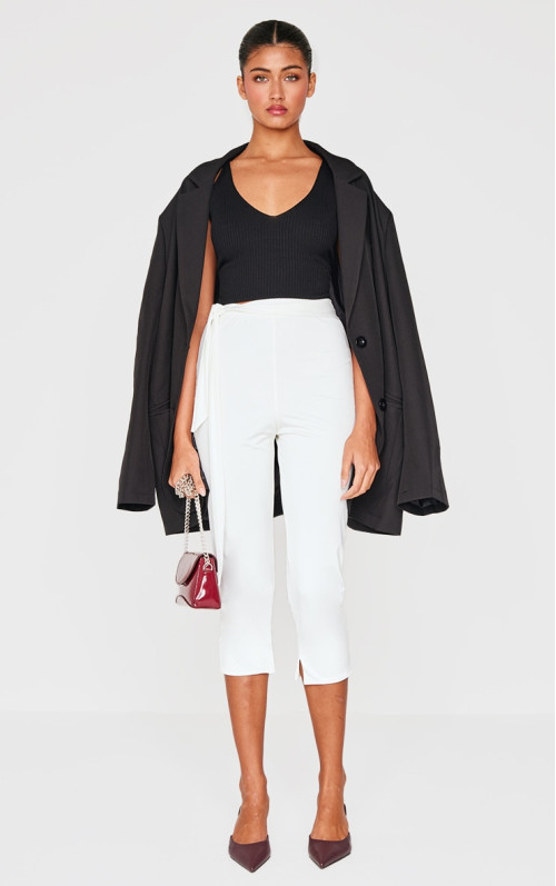 Кремові двошарові легінси капрі з обгортанням талії