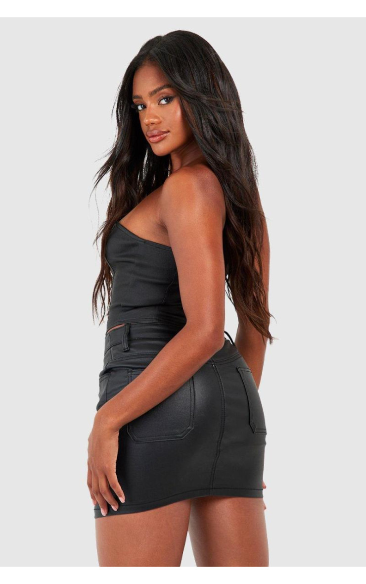 Джинсова міні-спідниця з PU покриттям