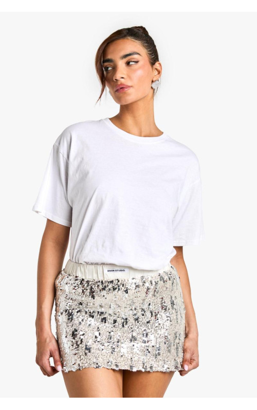 Міні-спідниця з атласним поясом з паєтками