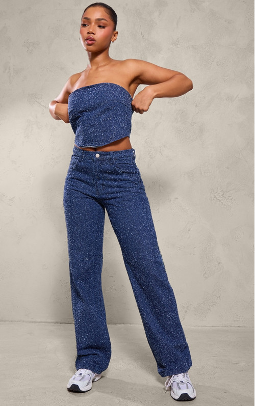 Широкі джинси з високою талією Indigo Bobble Denim