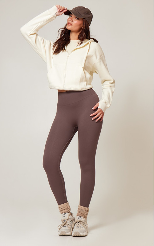 Шоколадні базові безшовні легінси з високою талією