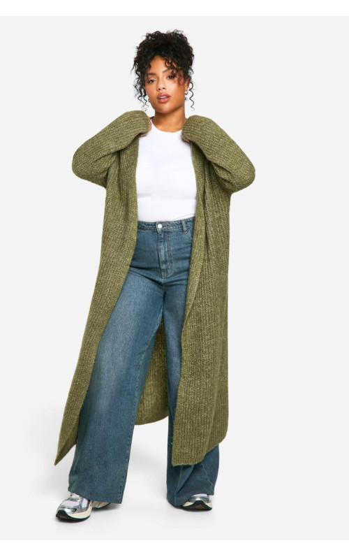 Плюс м'яке реброве в’язане край до краю кардиган Максі Кардіган