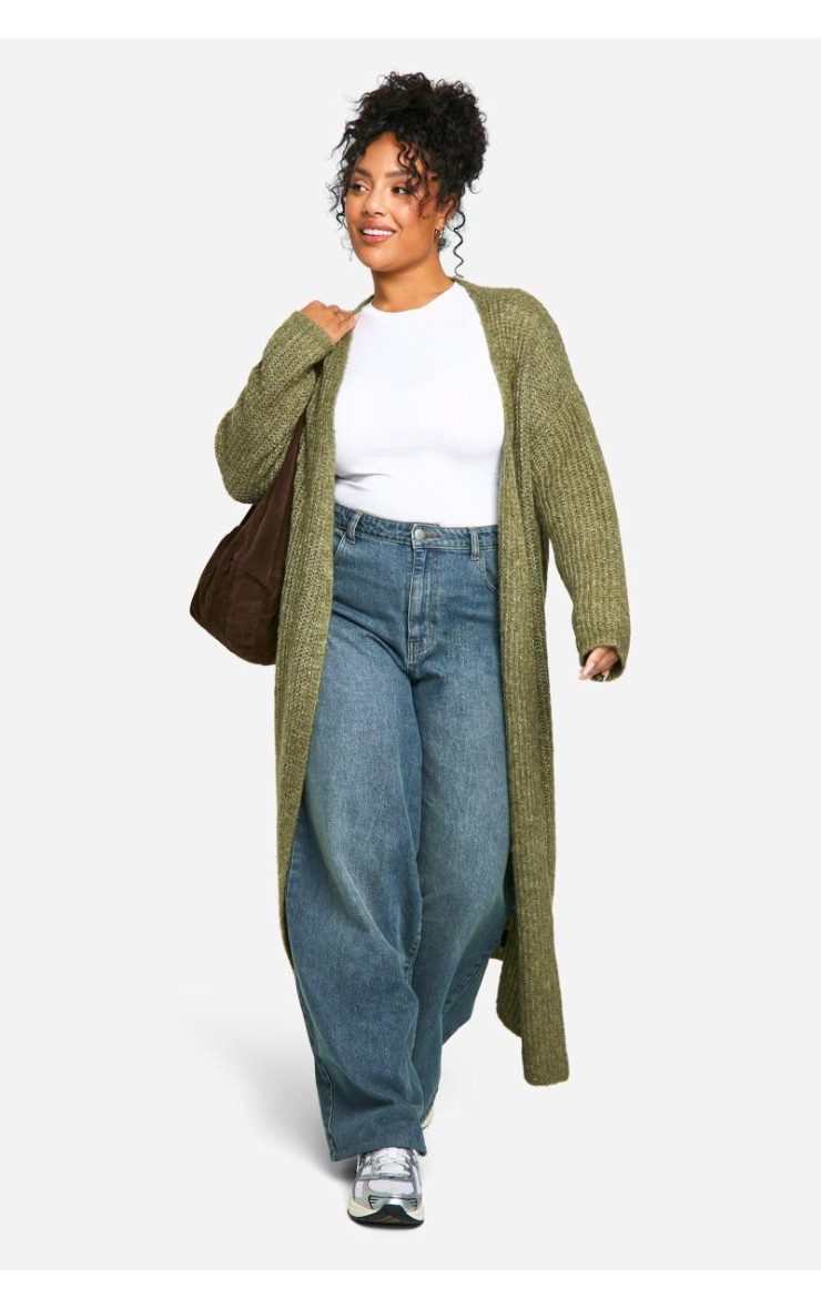 Плюс м'яке реброве в’язане край до краю кардиган Максі Кардіган