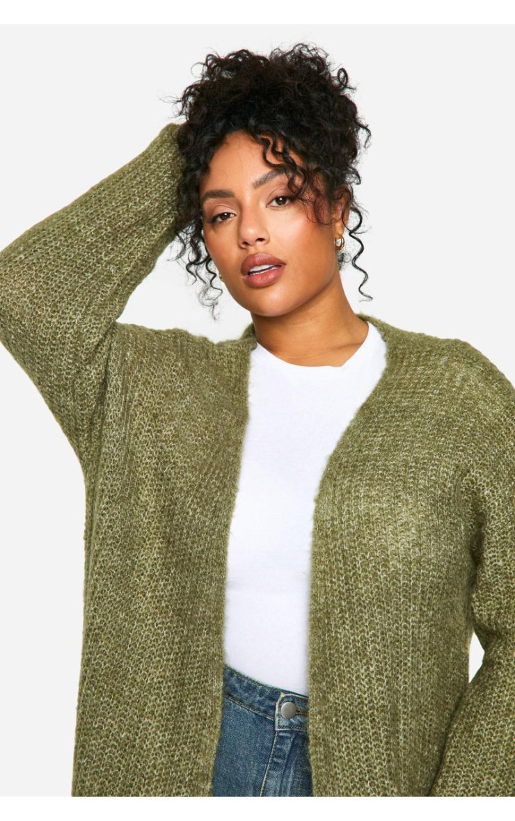 Плюс м'яке реброве в’язане край до краю кардиган Максі Кардіган